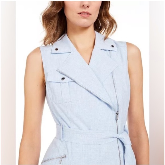NEW CALVIN KLEIN MOTO BLUE WRAP DRESS SZ 12 NEW WITH TAGS - Picture 1 of 10